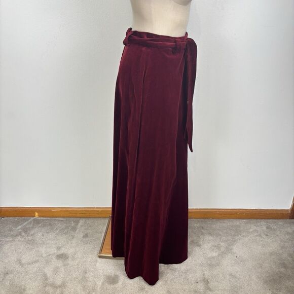 Vintage 70s John Meyer Burgundy Velvet Maxi Skirt Sz 14 Gothic Dark Romantic - Picture 4 of 8